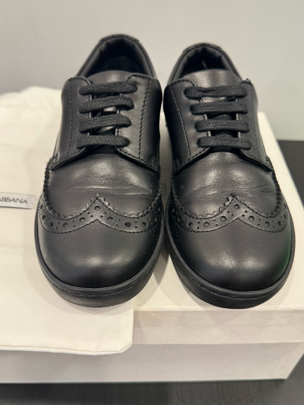 Dolce & Gabbana Black Leather Brogue Lace-Up Kids Dress Shoes